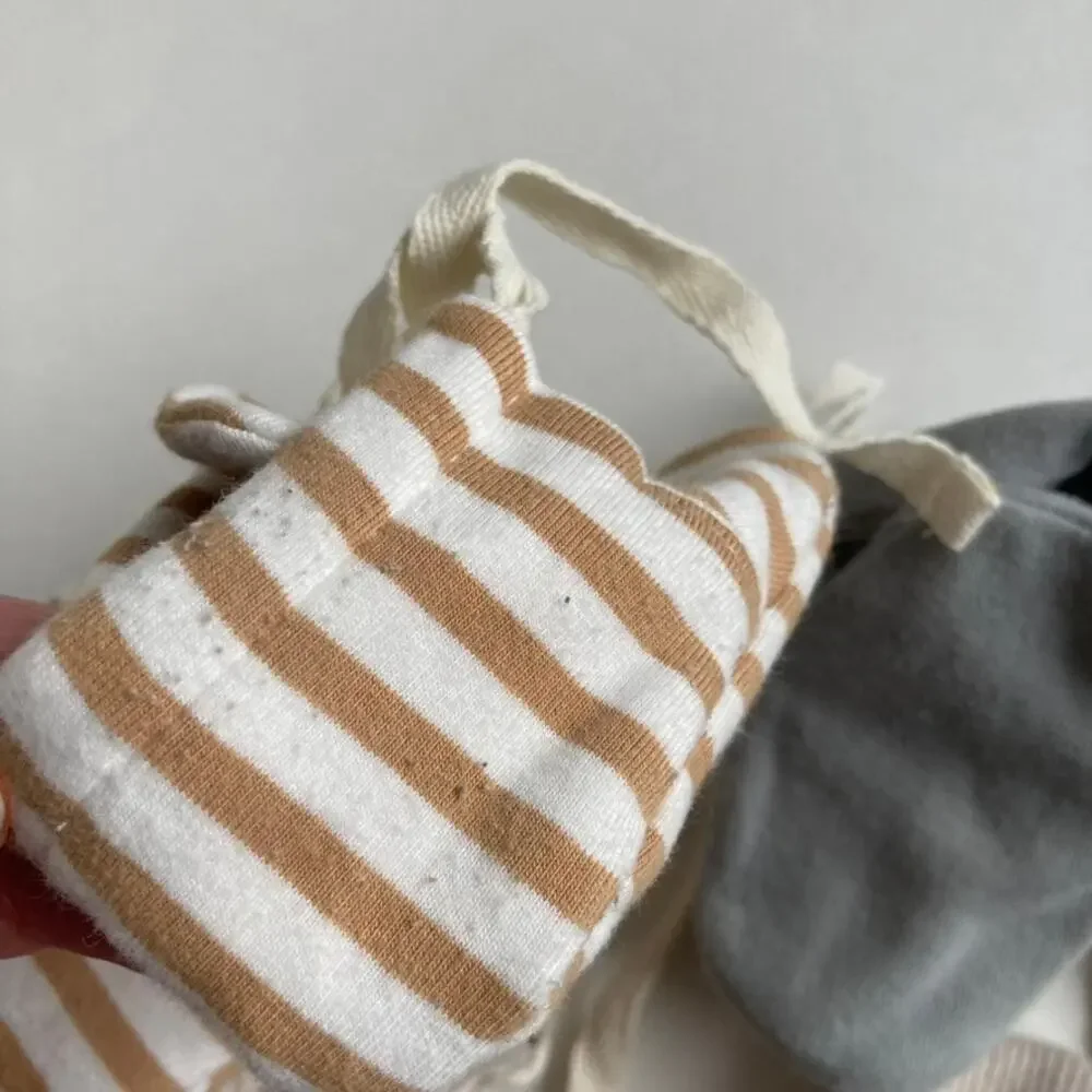 Quincy Mae Baby Shoes Set - Tan, Gray, Cream Striped